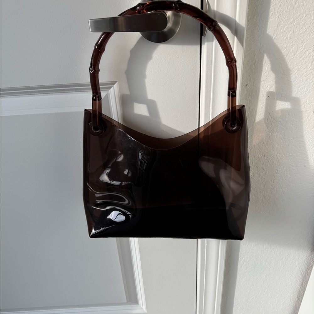 Gucci By Tom Ford Y2k Tote Bamboo Vinyl Handbag in brown